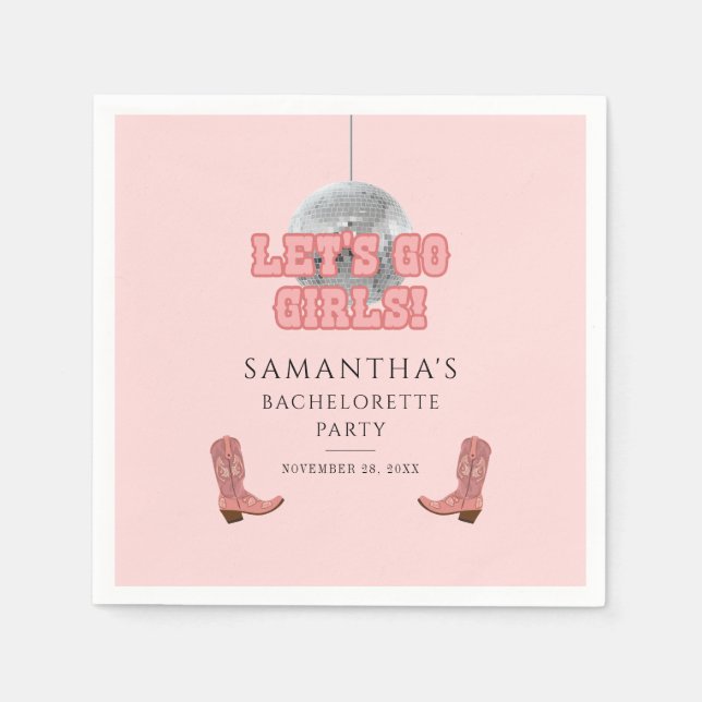 Servilleta De Papel Vamos Chicas Disco Cowgirl Bachelorette Party (Anverso)