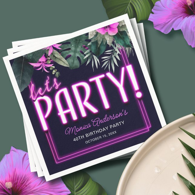Servilleta De Papel Vamos Fiesta Pink Neon Tropical Birthday (Let's Party Pink Neon Tropical Birthday Napkins)