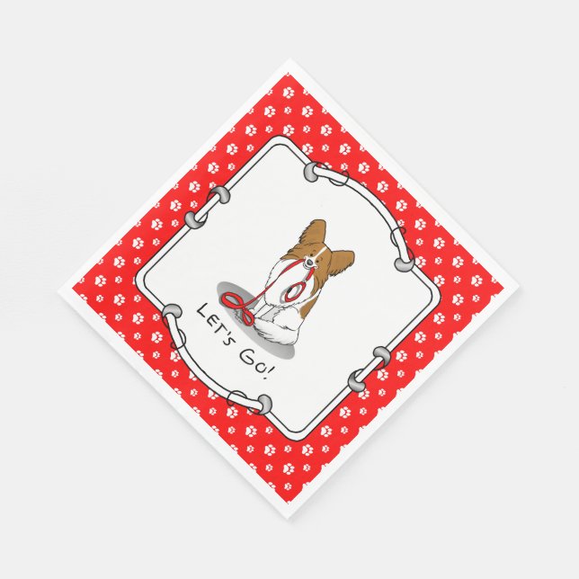 Servilleta De Papel ¡Vamos! (paseo) Papillon (blanco y rojo) Perro Cut (Esquina)