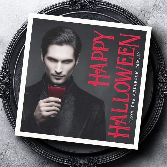 Servilleta De Papel Vampiro guapo bebiendo sangre fiesta de Halloween (Handsome vampire drinking blood Halloween party Napkins)