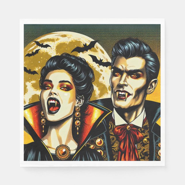 Servilleta De Papel Vampiros y Bats Halloween Party (Anverso)