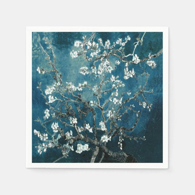 Servilleta De Papel Van Gogh Almond Blossoms Oscuro Verde azulado (Anverso)