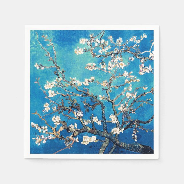 Servilleta De Papel Van Gogh Almond Blossoms turquesa brillante (Anverso)