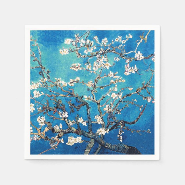 Servilleta De Papel Van Gogh Almond Blossoms Turquesa brillante (Anverso)