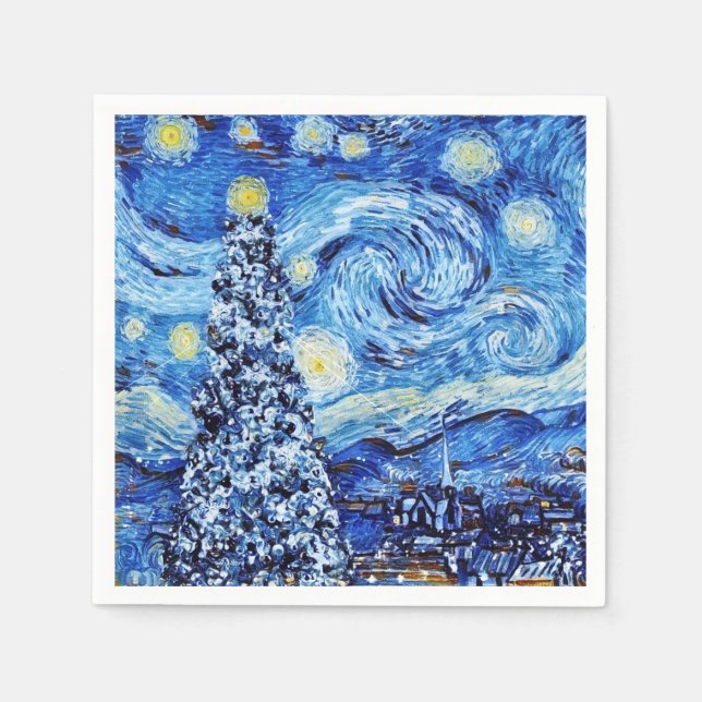 Servilleta De Papel Van Gogh - La noche estrellada - Navidades blancos (Anverso)
