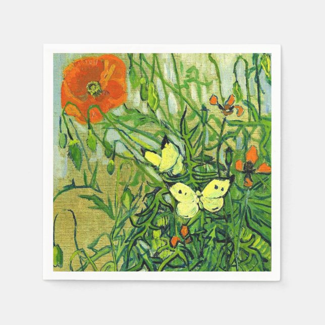 Servilleta De Papel Van Gogh - Mariposas y Amapolas (Anverso)