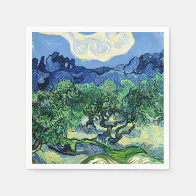 Servilleta De Papel Van Gogh - Olivos con fondo de Alpilles (Anverso)