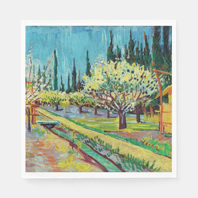 Servilleta De Papel Van Gogh - Orchard bordeado por cipreses (Anverso)