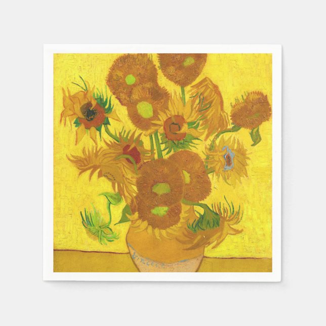 Servilleta De Papel Van Gogh Quince Girasoles En Un Bella Artes De Vas (Anverso)