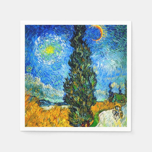 Servilleta De Papel Van Gogh Road con Cypress y Star (Anverso)