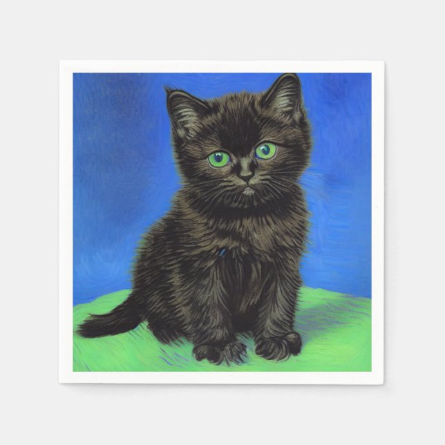 Servilleta De Papel Van Gogh Style Black Kitten (Anverso)
