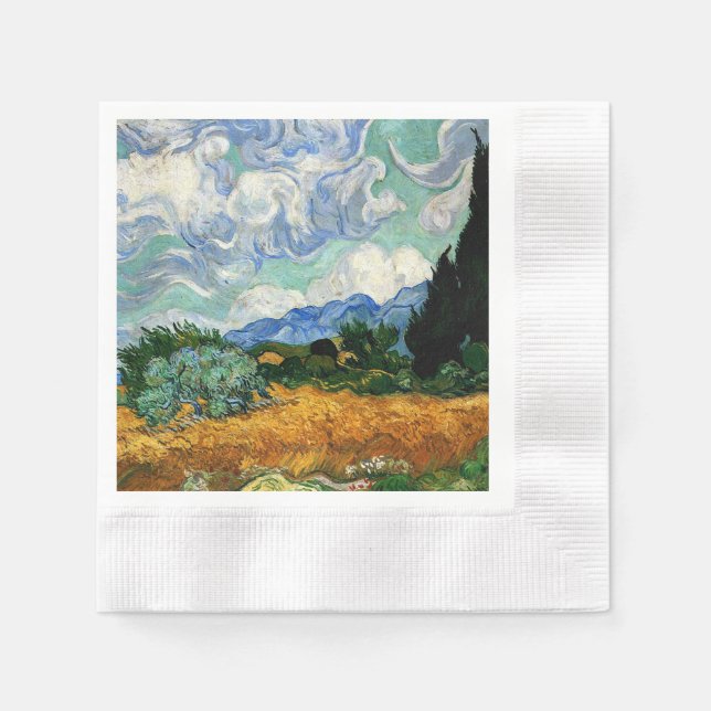 Servilleta De Papel Van Gogh - Wheatfield con un árbol ciprés (Anverso)
