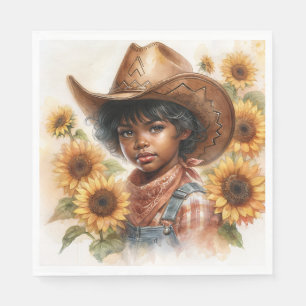 Servilleta De Papel Vaquera Negra Niña Girasol Acuarela