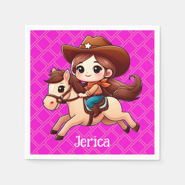 Servilleta De Papel Vaquera y caballo rosa occidental (Anverso)