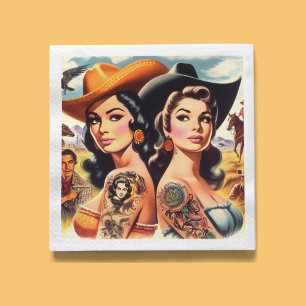 Servilleta De Papel Vaqueras Tatuadas Vintage