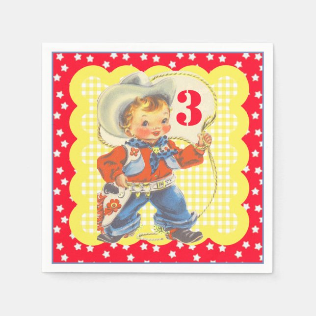 Servilleta De Papel Vaquero Occidental Con Ropa De Cumpleaños (Anverso)
