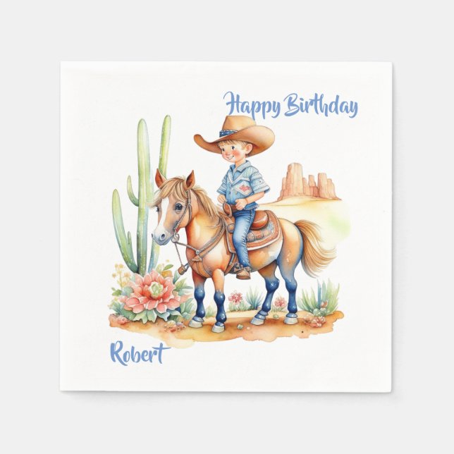 Servilleta De Papel Vaquero occidental en cumpleaños personalizado de  (Anverso)