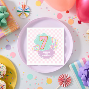 Servilleta De Papel Varsity preppy parche pastel 7 cumpleaños