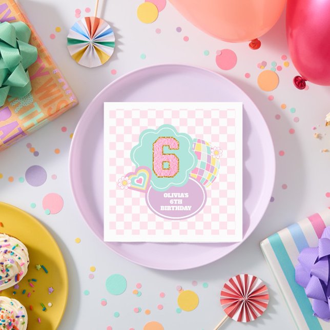 Servilleta De Papel Varsity preppy pastel parche 6 cumpleaños (Subido por el creador)