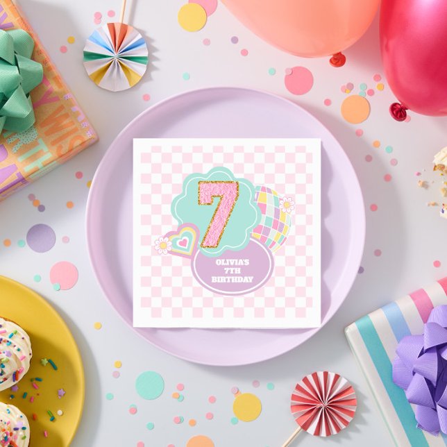 Servilleta De Papel Varsity preppy pastel parche 7 cumpleaños (Subido por el creador)