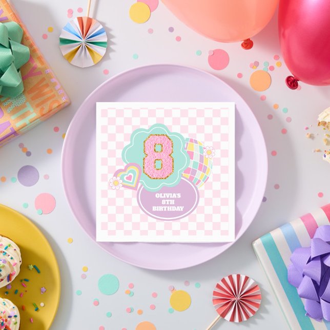 Servilleta De Papel Varsity preppy pastel parche 8 cumpleaños (Subido por el creador)