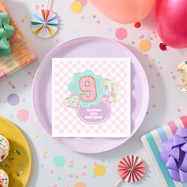 Servilleta De Papel Varsity preppy pastel parche 9 cumpleaños (Subido por el creador)