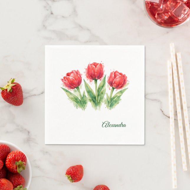 Servilleta De Papel Vaso de papel de tulipanes rojos (In situ)