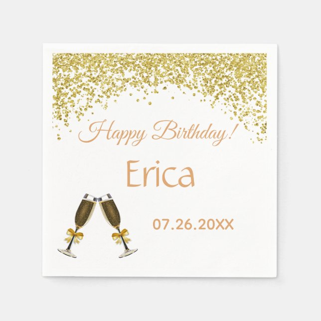 Servilleta De Papel Vasos de champagne. Cumpleaños. (Anverso)