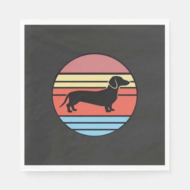 Servilleta De Papel Vector Atardecer Perro Dachshund Retro (Anverso)
