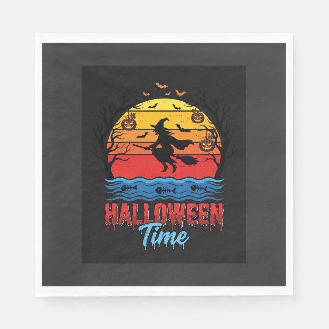 Servilleta De Papel Vector Bruja Atardecer Halloween (Anverso)
