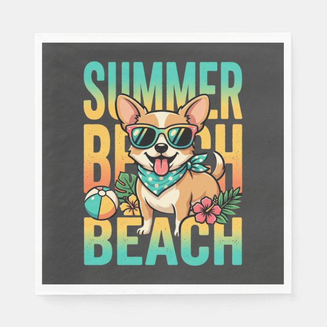 Servilleta De Papel Vector de vacaciones de perro en la playa de veran (Anverso)