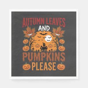 Servilleta De Papel Vector espeluznante de hojas de otoño y calabazas