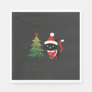 Servilleta De Papel Vector Gato de Navidad Santa Árbol