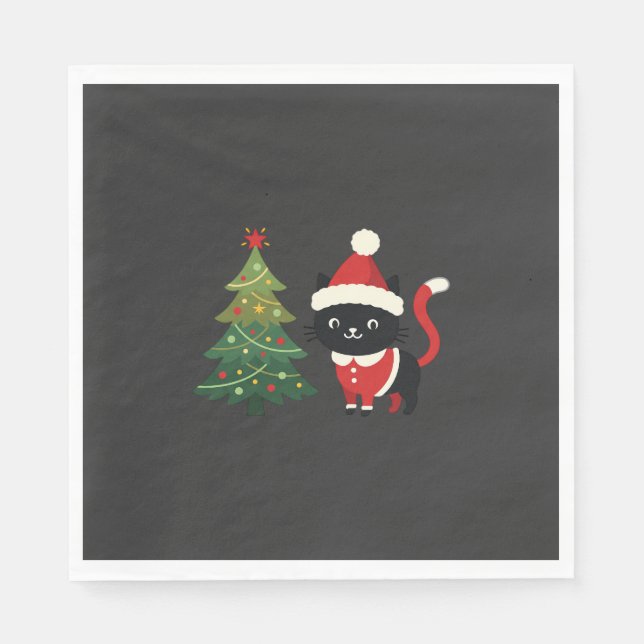 Servilleta De Papel Vector Gato de Navidad Santa Árbol (Anverso)