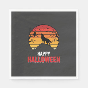 Servilleta De Papel Vector Lobo Atardecer Feliz Halloween