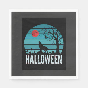 Servilleta De Papel Vector Luna Cementerio Lobo Halloween