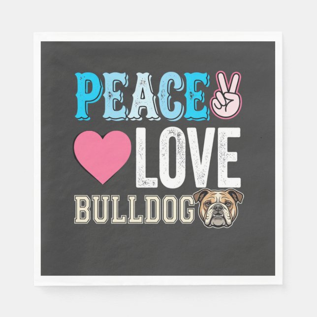 Servilleta De Papel Vector Perro Bulldog Paz Amor (Anverso)
