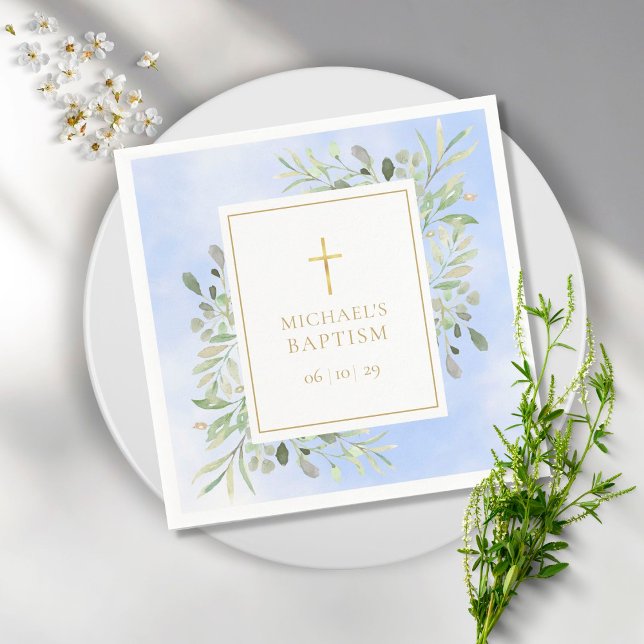 Servilleta De Papel Vegetación acuarela Baptismo azul Christening (Subido por el creador)