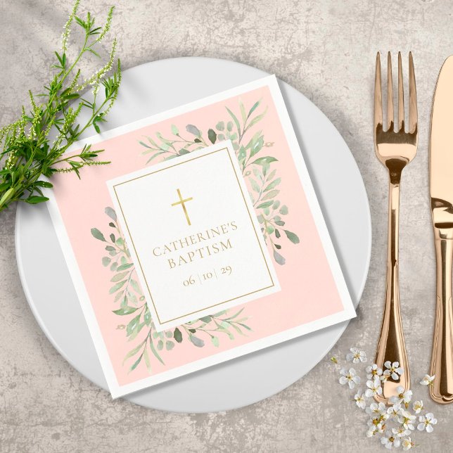 Servilleta De Papel Vegetación acuarela bautismo Christening Rubor Pin (Subido por el creador)