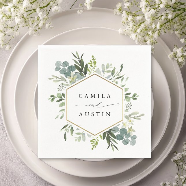 Servilleta De Papel Vegetación acuarela Boda Hexagon Gold (Subido por el creador)