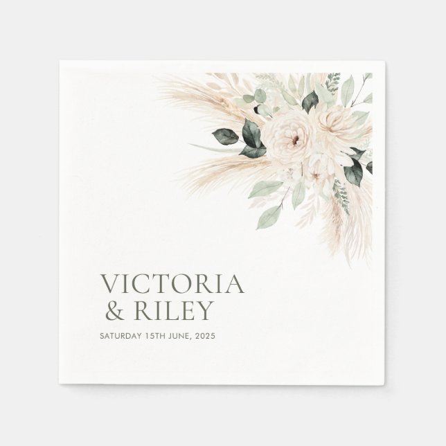 Servilleta De Papel Vegetación Boda Floral Blanco VICTORIA (Anverso)