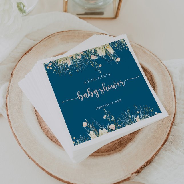 Servilleta De Papel Vegetación Boho Wildflower Navy Baby Shower Napkin (Subido por el creador)