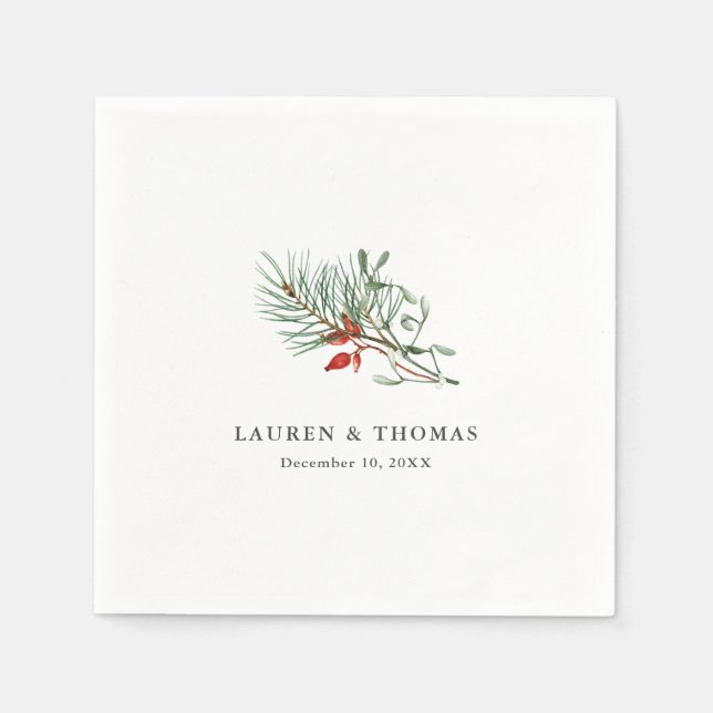 Servilleta De Papel Vegetación botánica y berries en invierno (Anverso)