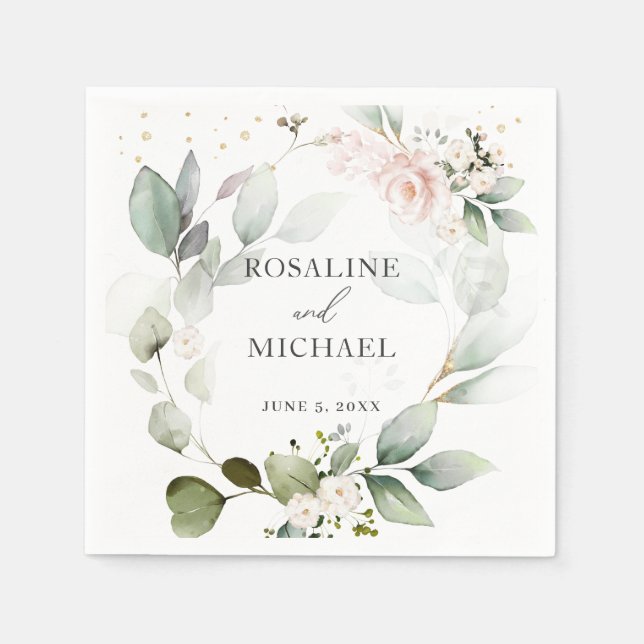 Servilleta De Papel Vegetación floral Wreath Boda Napkins (Anverso)