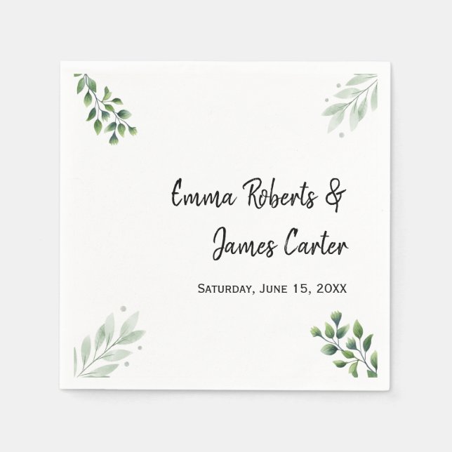 Servilleta De Papel Vegetación Minimalista Script Boda Napkins (Anverso)