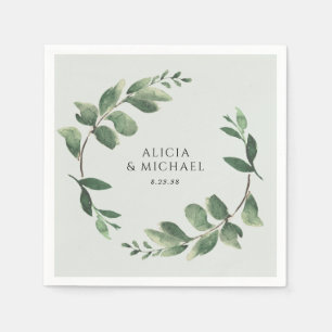 Servilleta De Papel Vegetación Wreath Sage Green Bodas Napkins