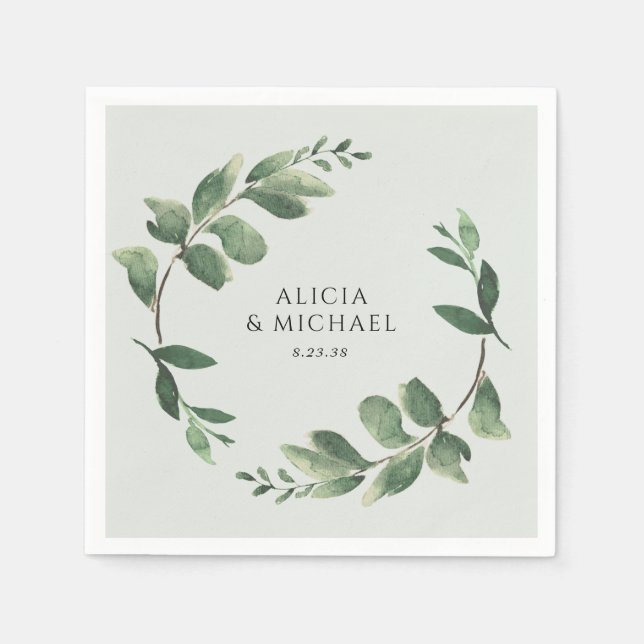 Servilleta De Papel Vegetación Wreath Sage Green Bodas Napkins (Anverso)