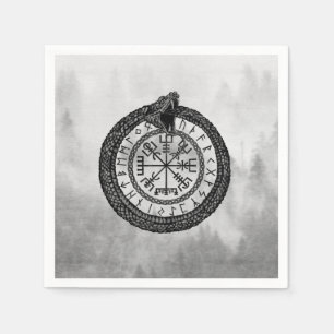 Servilleta De Papel Vegvisir con Ouroboros y las runas - grayscale