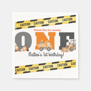 Servilleta De Papel Vehículos de Construcción Cumpleaños Número Uno Vo