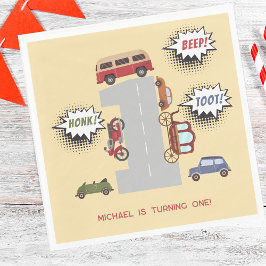 Servilleta De Papel Vehículos retro de pitido de hongos primer cumplea